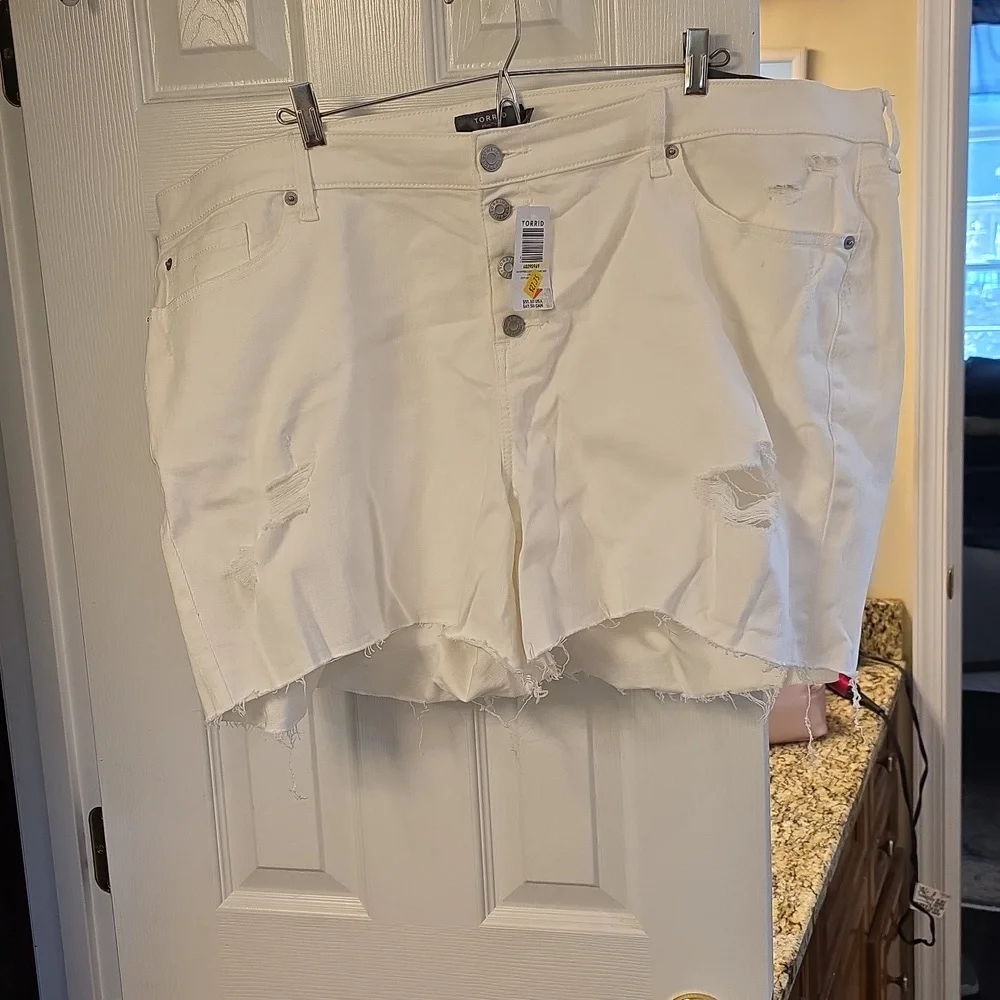 Torrid White Distressed Button-Fly Shorts - Picture 8 of 8